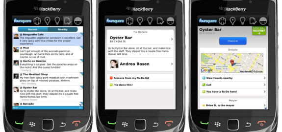 Foursquare para Blackberry actualizado a la versión 1.9.55